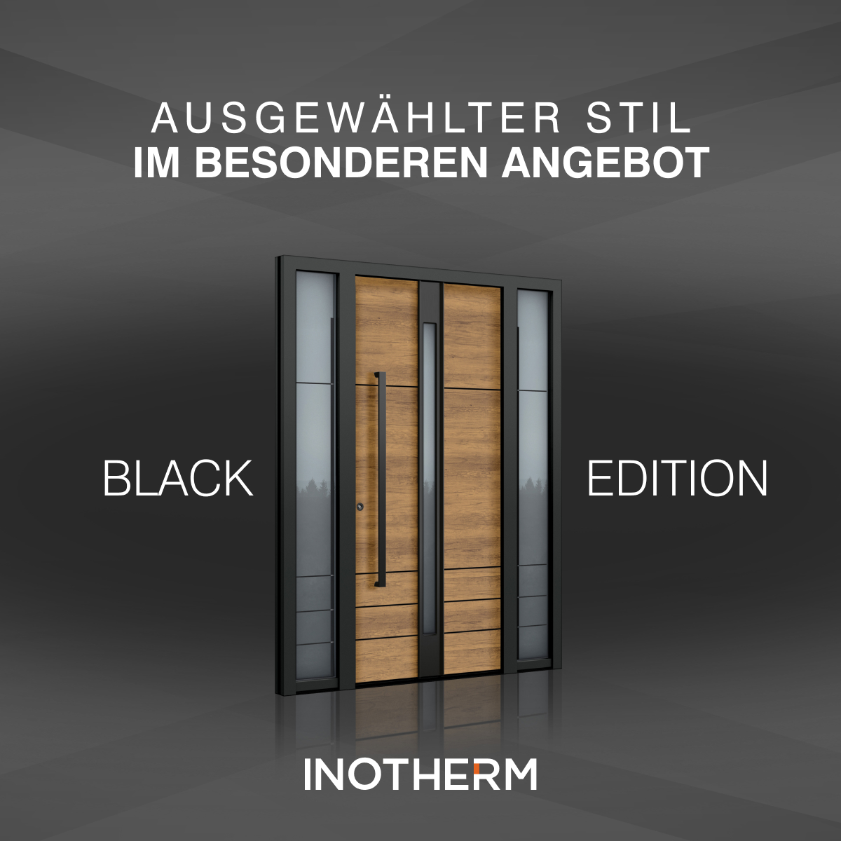 Moderne schwarze Haustür - Inosmart Black Edition, stilvolles Design mit Glasverkleidung